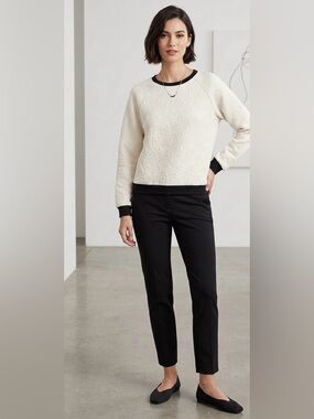 Tulle Textured Geometric Sweater Cream Black Trim | Chic Minimalist